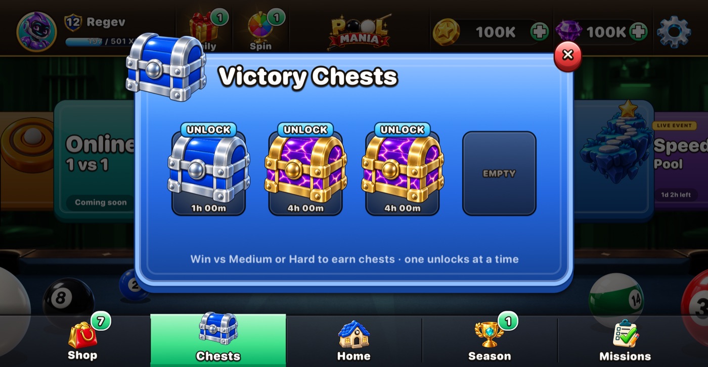 Victory chests unlocking in their slots